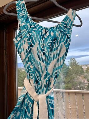 Spring/ Easter Alex Marie Blue /white Dress with Subtle Sheen and cloth belt